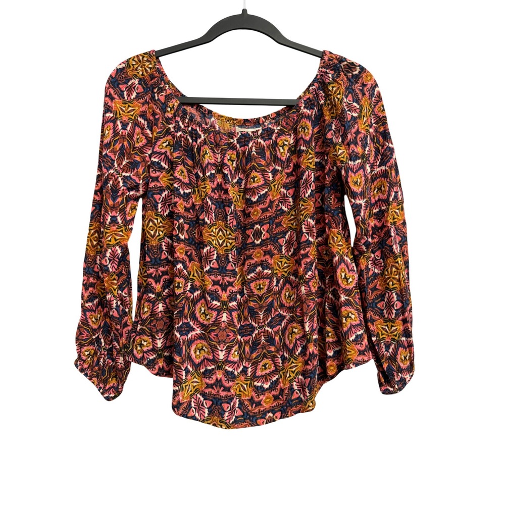 Billabong Mi Amore Off Shoulder Boho Print Long Sleeve Top Multicolor Medium NEW